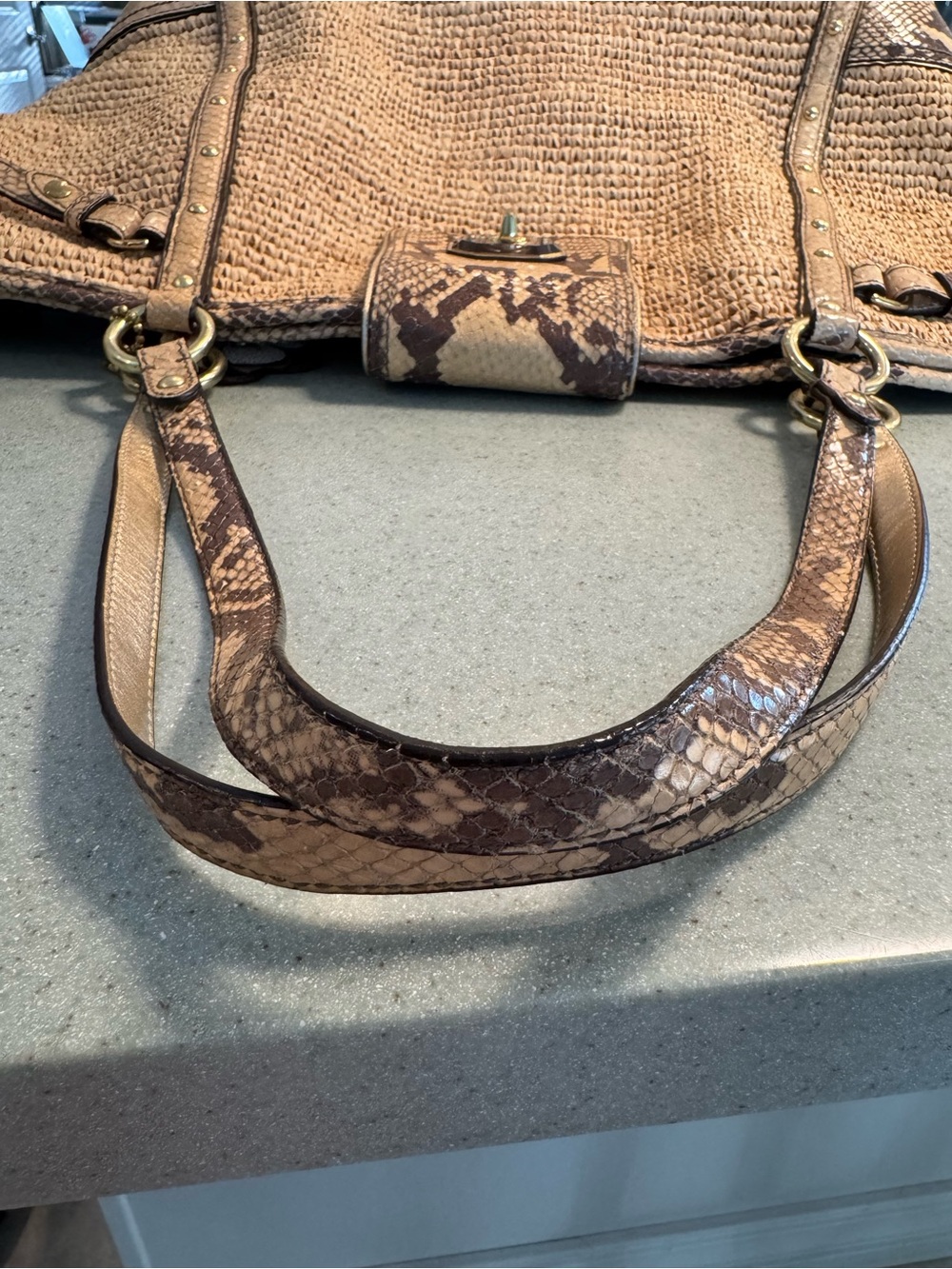 Coach Woven Straw Tote in Brown with Floral Charm - Picture 10 of 10